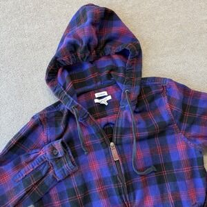LL Bean Women Petite Size S Purple Plaid Flannel Shirt Relaxed Fit Zip Hoodie